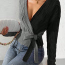 Prive cardigan cruzado con bloqueo de color y nudo frontal, para otono/invierno