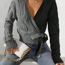 Prive cardigan cruzado con bloqueo de color y nudo frontal, para otono/invierno