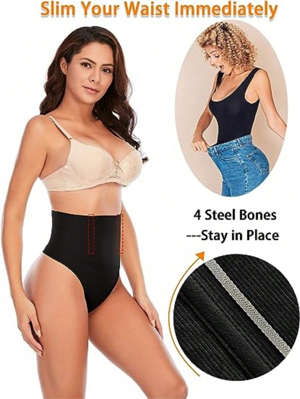 Ropa Interior Reductora De Control De Abdomen De Cintura Alta, Tangas Moldeadoras Para Mujeres, Realzador De Gluteos, Negro
