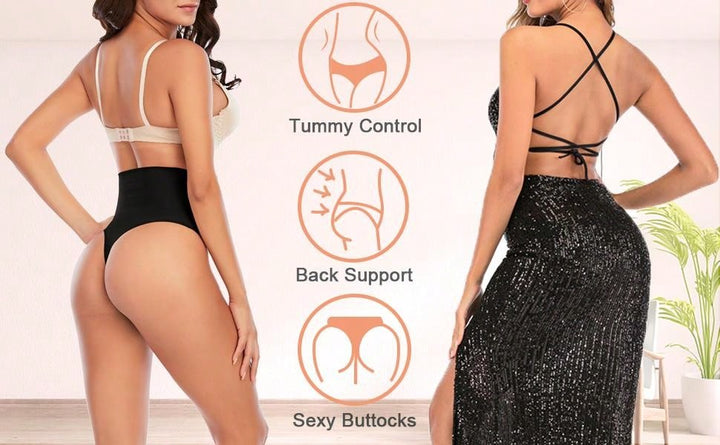 Ropa Interior Reductora De Control De Abdomen De Cintura Alta, Tangas Moldeadoras Para Mujeres, Realzador De Gluteos, Negro