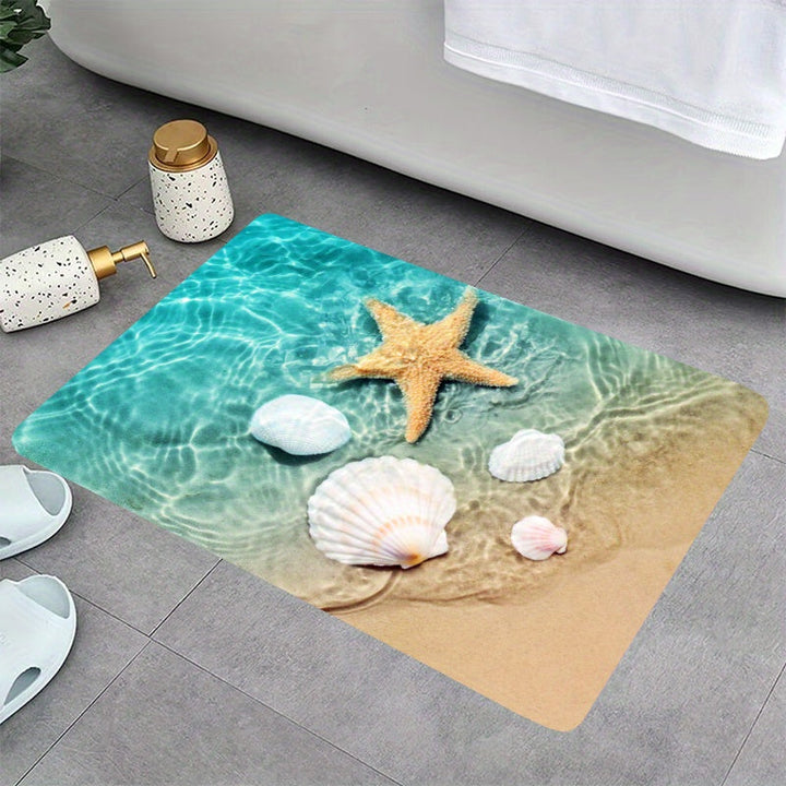 1pc Alfombra Impresa De Estrella De Mar Para Baño, Alfombra Antideslizante Para Baño, Moderna Alfombra De Decoración Para El Hogar, Alfombra Lateral Para Bañera
