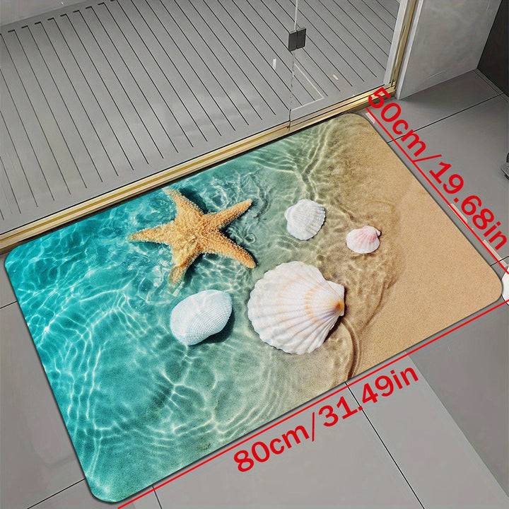1pc Alfombra Impresa De Estrella De Mar Para Baño, Alfombra Antideslizante Para Baño, Moderna Alfombra De Decoración Para El Hogar, Alfombra Lateral Para Bañera