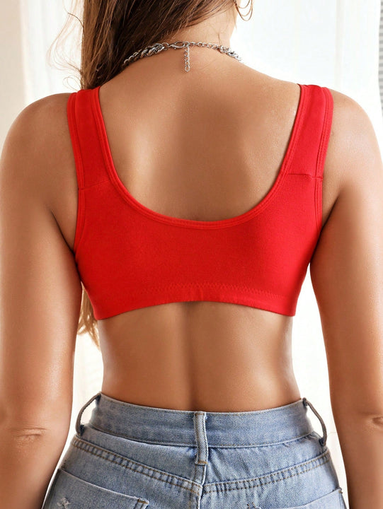 Sujetador con encaje en contraste con boton delantero