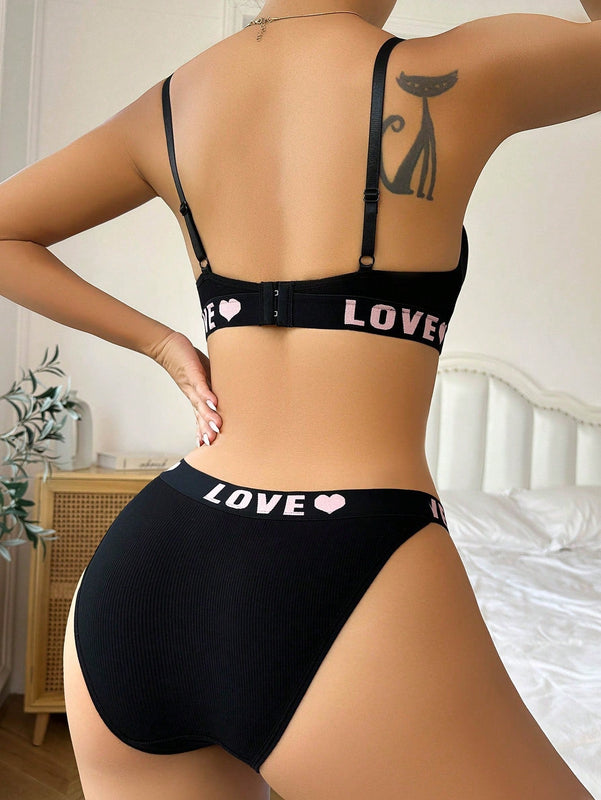 Set de lenceria con estampado de letra con aro