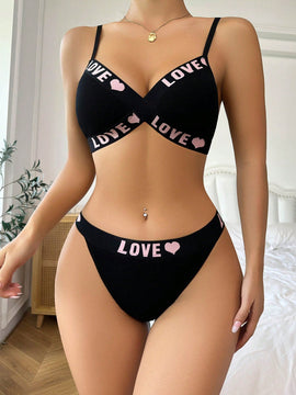 Set de lenceria con estampado de letra con aro