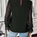 Prive Blusa con cuenta de perla de malla en contraste de manga con volante