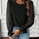 Prive Blusa con cuenta de perla de malla en contraste de manga con volante