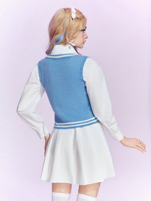 The Powerpuff Girls | ROMWE 1 pieza Chaleco de punto ribete de rayas