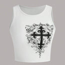 ROMWE Grunge Punk Top De Tanque Acanalado Con Estampado De Cruz