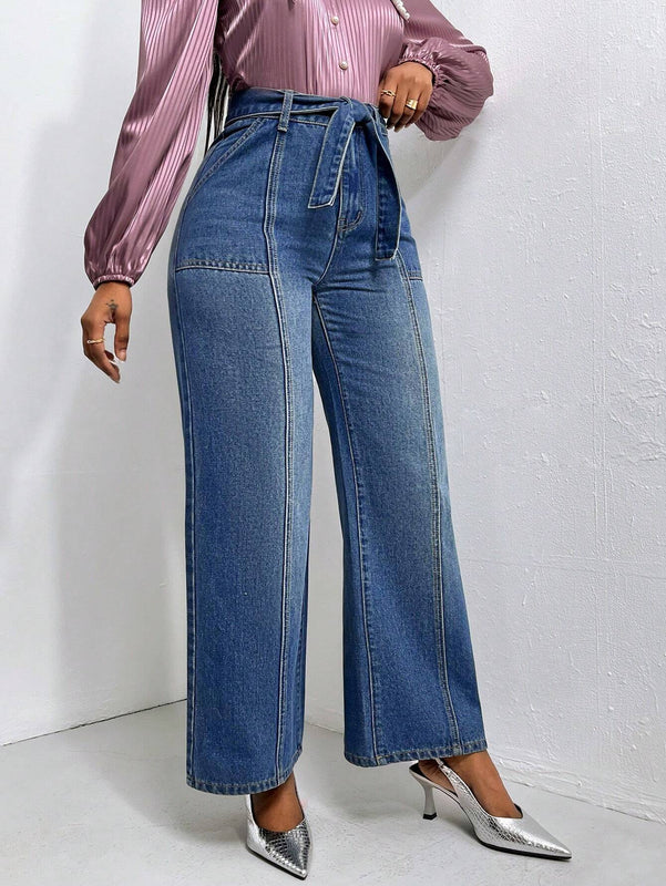 Prive Jeans de talle alto con cinturon de pierna ancha