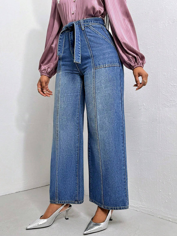 Prive Jeans de talle alto con cinturon de pierna ancha