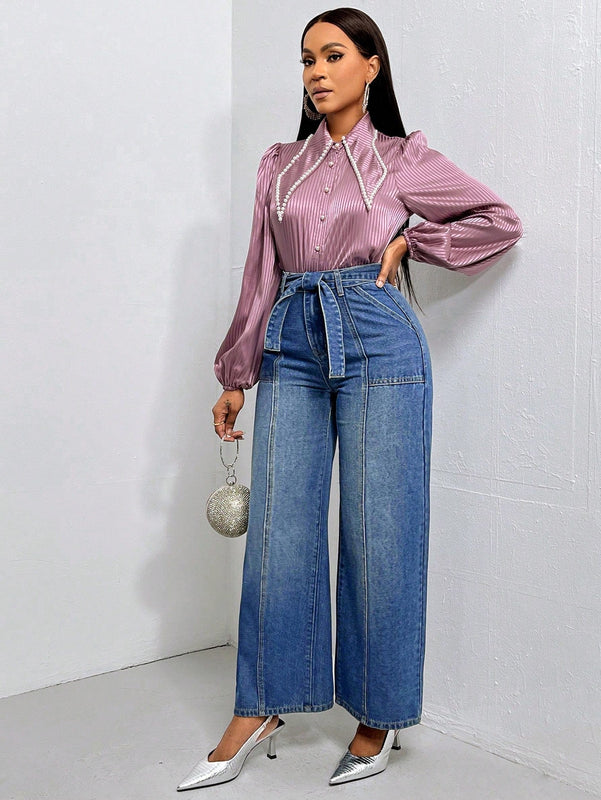 Prive Jeans de talle alto con cinturon de pierna ancha