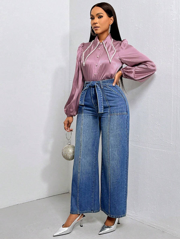Prive Jeans de talle alto con cinturon de pierna ancha