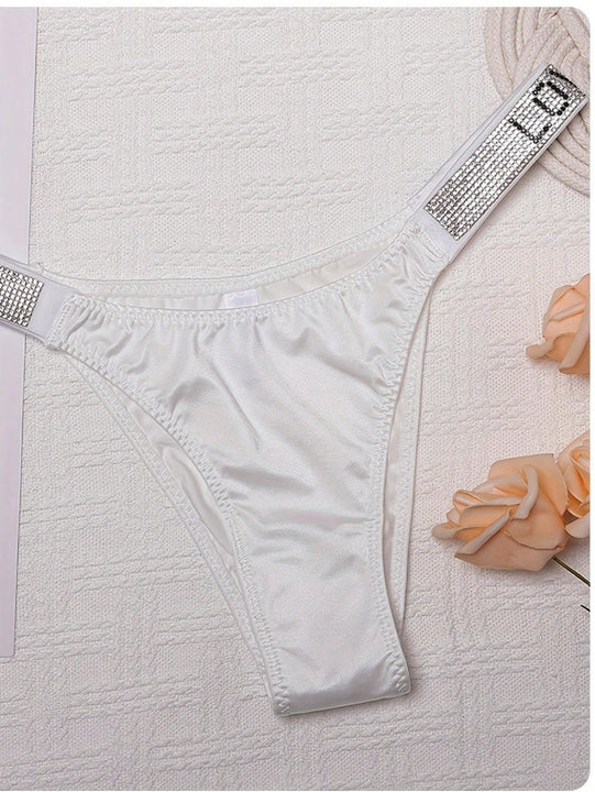 Tanga De Bikini Sexy Con Levantamiento De Gluteos Y Decoracion Con Pedreria, Tanga De Corte Alto Para Deportes Y Fitness