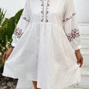 Vestido smock con bordado floral de manga farol