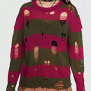 ROMWE Jersey de color combinado desgarro de hombros caidos
