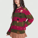 ROMWE Jersey de color combinado desgarro de hombros caidos