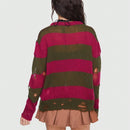 ROMWE Jersey de color combinado desgarro de hombros caidos
