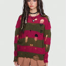 ROMWE Jersey de color combinado desgarro de hombros caidos