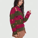 ROMWE Jersey de color combinado desgarro de hombros caidos