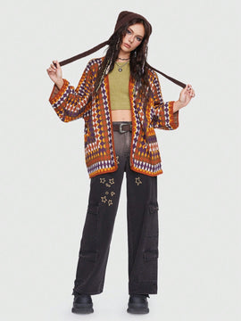 ROMWE Grunge Punk Jeans cargo con estampado de estrella con bolsillo con solapa