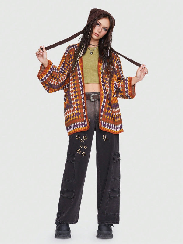 ROMWE Grunge Punk Jeans cargo con estampado de estrella con bolsillo con solapa