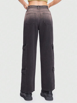 ROMWE Grunge Punk Jeans cargo con estampado de estrella con bolsillo con solapa