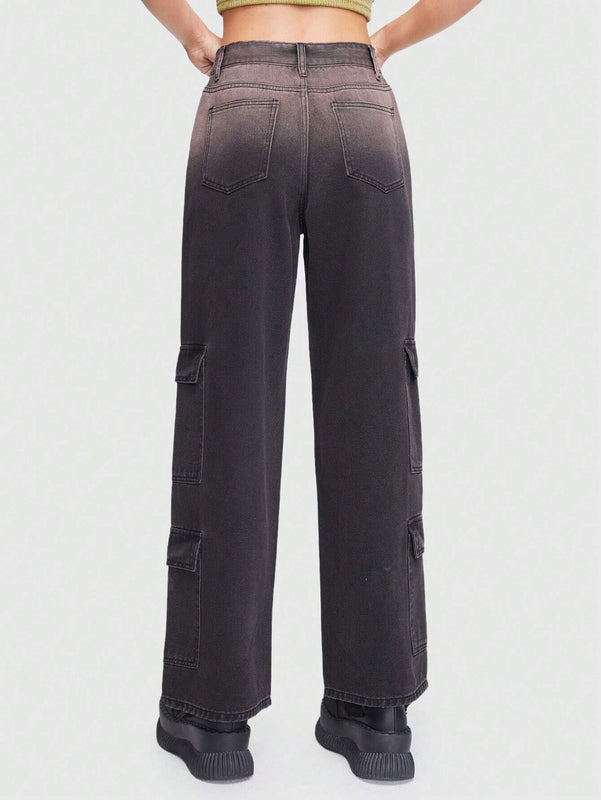 ROMWE Grunge Punk Jeans cargo con estampado de estrella con bolsillo con solapa