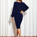 Prive Vestido ajustado de cuello cruzado de manga farol brillante