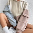 Moosta sudadera con capucha casual con bloque de color, bolsillo decorativo y mangas largas
