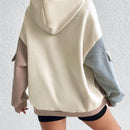 Moosta sudadera con capucha casual con bloque de color, bolsillo decorativo y mangas largas