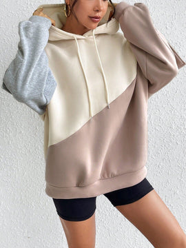 Moosta sudadera con capucha casual con bloque de color, bolsillo decorativo y mangas largas