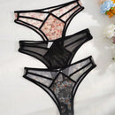 3 piezas Bragas con estampado floral de malla con abertura