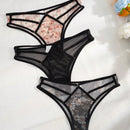 3 piezas Bragas con estampado floral de malla con abertura