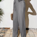 Pantalones largos sencillos de mujer de uso diario con cintura ajustable y unicolor