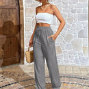 Pantalones largos sencillos de mujer de uso diario con cintura ajustable y unicolor