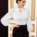Modely Top de cuello con abertura de ojo de peluche de manga farol