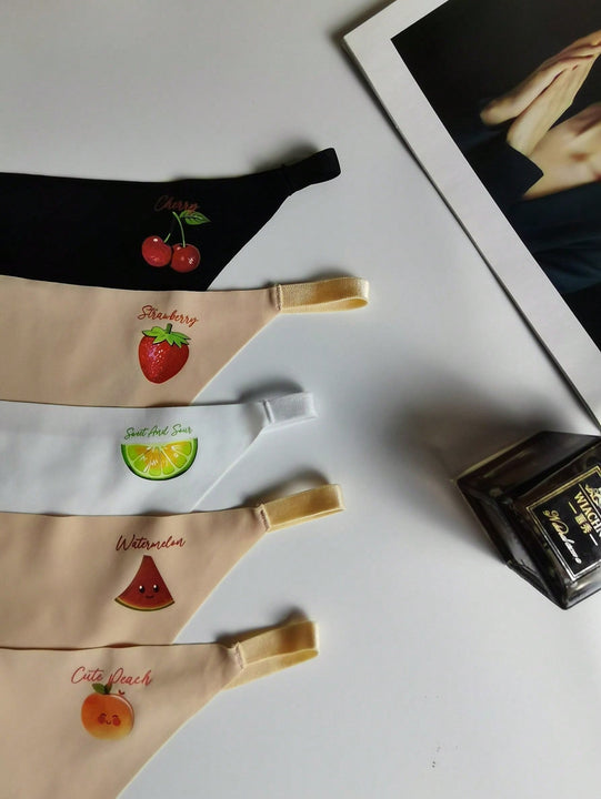 5 piezas Tanga con estampado de fruta y letra