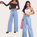 Jeans de talle alto con estampado de mariposa de pierna ancha
