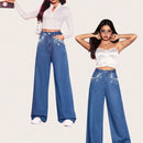 Jeans de talle alto con diseno de diamante de imitacion de pierna ancha