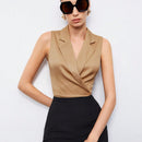 BIZwear Camisa sin manga unicolor de cuello con solapa