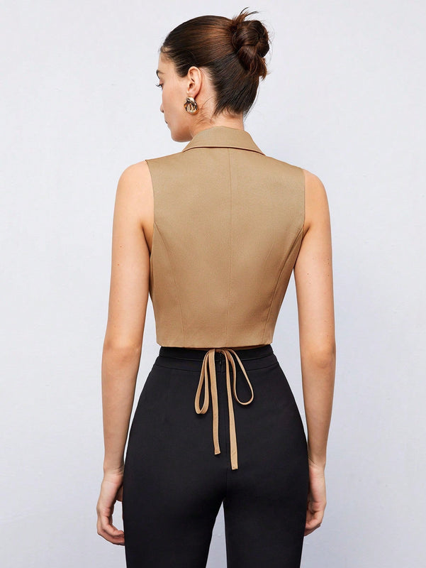 BIZwear Camisa sin manga unicolor de cuello con solapa