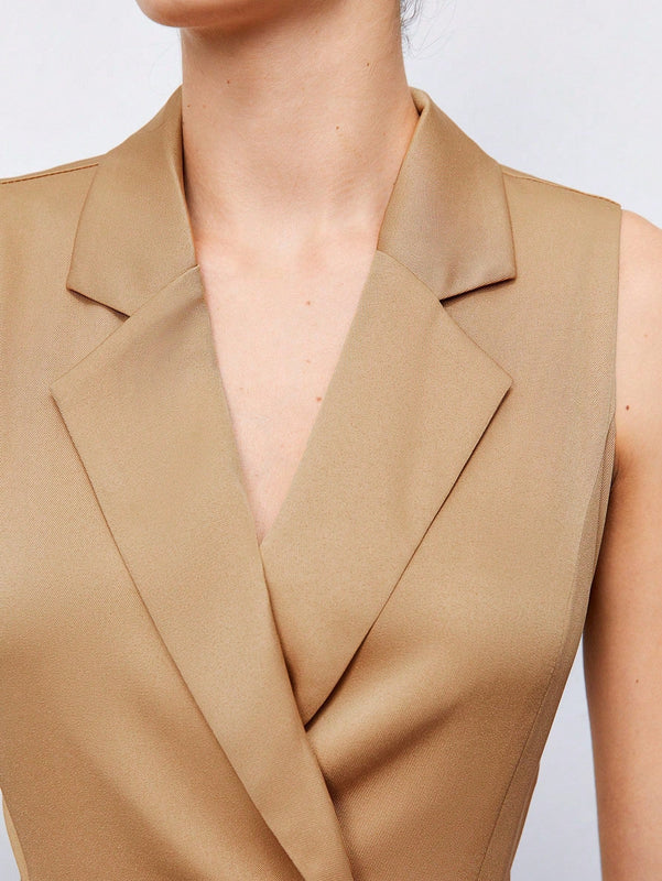 BIZwear Camisa sin manga unicolor de cuello con solapa