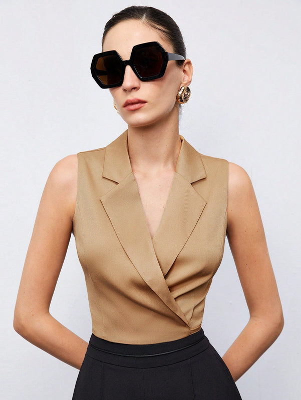 BIZwear Camisa sin manga unicolor de cuello con solapa