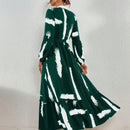Vestido con cinturon con estampado de pincelada de manga farol bajo con fruncido