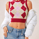 EZwear Chaleco de punto crop con patron de rombo