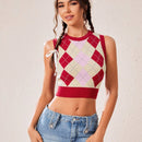 EZwear Chaleco de punto crop con patron de rombo