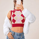 EZwear Chaleco de punto crop con patron de rombo