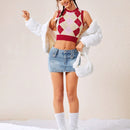 EZwear Chaleco de punto crop con patron de rombo