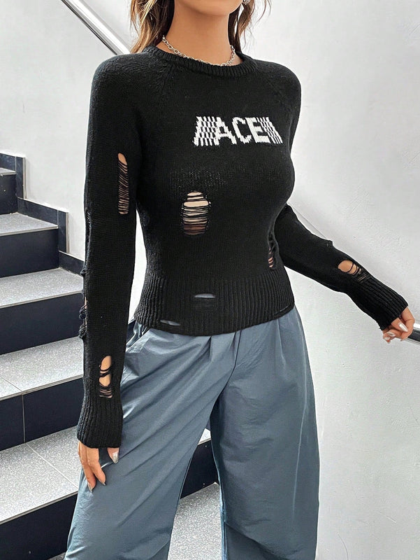 EZwear Jersey con patron de letra desgarro